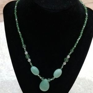 Multi-Green Stone and Clear Bead Necklace